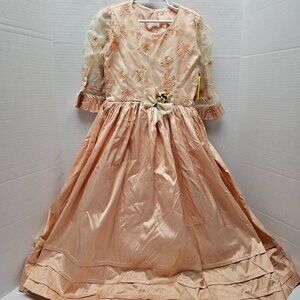 New Silk Modest Girls Peach Coral Cream Beads Pearls Flower Embroidered Dress 6